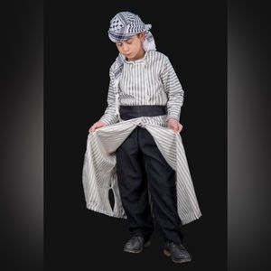Palestinian Kid’s Traditional Tatreez Top and Black Pants